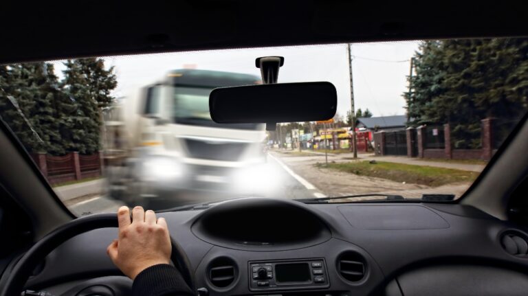 frontal collision of a car with a truck