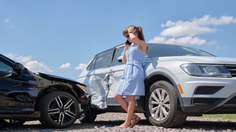 women with a car accident