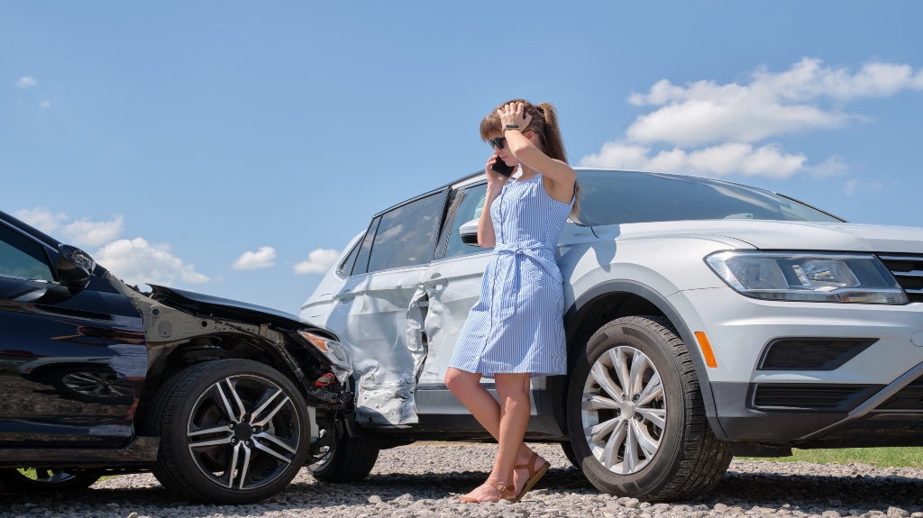 women with a car accident