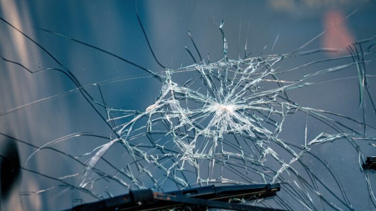 Broken car windshield