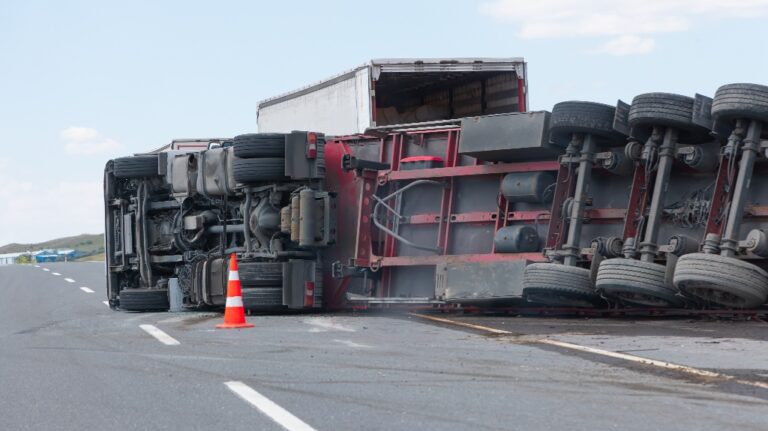Truck overturned on an interurban road