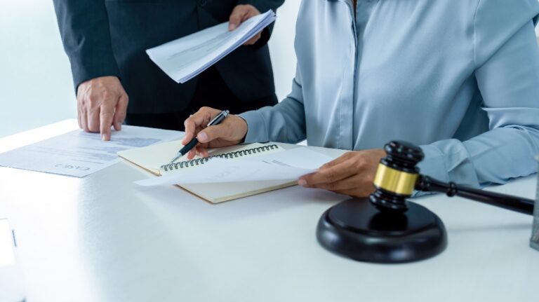 Lawyer is working with documents